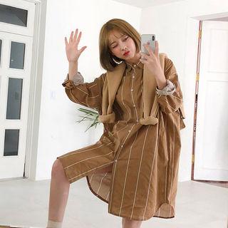 Pinstripe Boxy Cotton Shirtdress