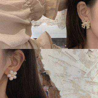Bow & Flower Faux Pearl Asymmetrical Earring 1 Pair - Asymmetric - One Size
