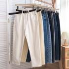 High-waist Harem Denim Shift Cropped Pants + Belt
