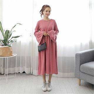 Wide-cuff Frilled Midi Empire Dress