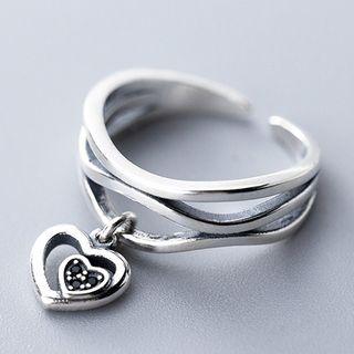 925 Sterling Silver Heart Layered Open Ring Open Ring - 925 Sterling Silver - One Size