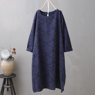 Elbow-sleeve Tie-dyed Midi A-line Dress