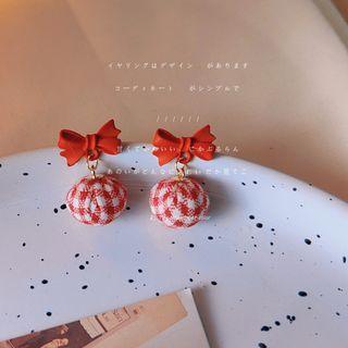Bow Plaid Bead Dangle Earring 1 Pair - C-514 - Tangerine Red - One Size