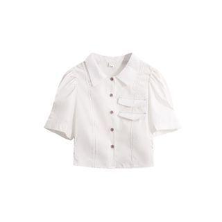 Color Block Puff Short Sleeve Crop Shirt
