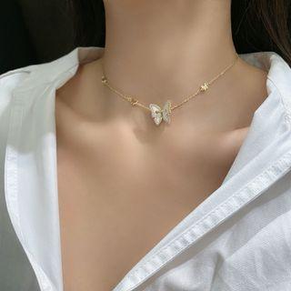 Butterfly Shell Pendant Alloy Necklace 1 Pc - Silver - One Size