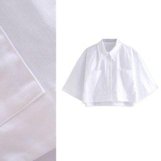 Pocket-front Elbow-sleeve Cropped Shirt