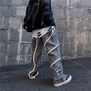 Wide-leg Reflective Stripe Pants