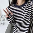 Long-sleeve Asymmetric Striped T-shirt