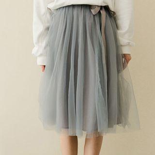 Sheer Panel Midi Skirt Gray - One Size