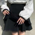 Lace Trim Layered Mini A-line Skirt