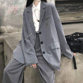 Plain Blazer / Wide-leg Pants / Chained Pin