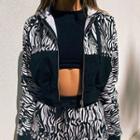 Set: Zebra Print Zip-up Hooded Jacket + Shorts