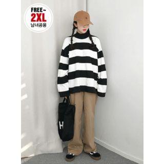 Couple Crew-neck Rugby-stripe T-shirt