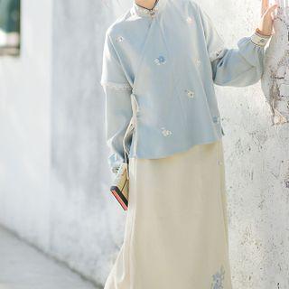 Set: Floral Hanfu Top + Midi Skirt