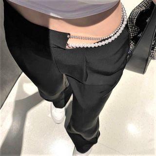 Faux Pearl Rhinestone Wide Leg Pants