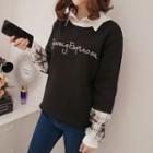Mock Two-piece Letter Embroidered Mesh Panel Sweatshirt