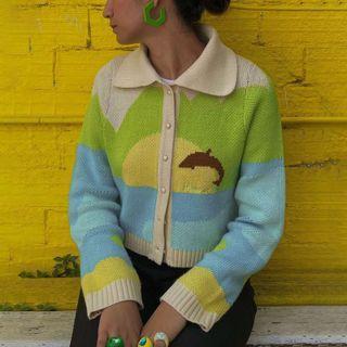 Collared Printed Crop Cardigan