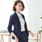 Set: Single-breasted Plaid Blazer + Dress Pants + Long-sleeve Shirt