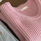 Round-neck Wool Blend Knit Vest Pink - One Size
