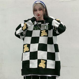 Bear Print Check Sweater