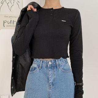 Patched-detail Lettuce-edge Cropped Top