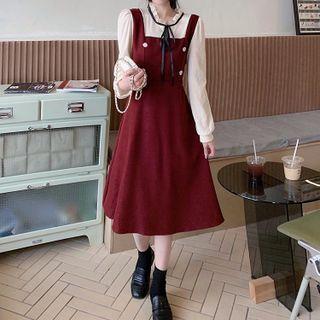 Mock Two-piece Sleeveless Double Breasted Dress