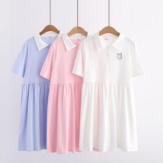 Short-sleeve Collared Embroidered A-line Dress