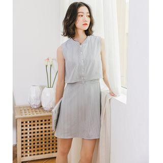 Mock Two-piece Striped Tank Top Dress