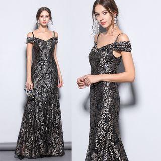Off Shoulder Embroidered Mermaid Evening Gown