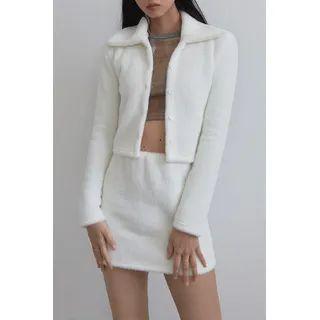 Collared Faux-fur Cropped Cardigan