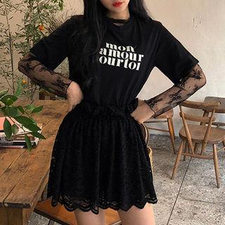Paperbag-waist Lace Miniskirt