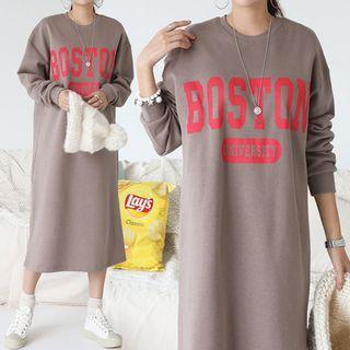 Boston Letter Fleece-lined Pullover Dress