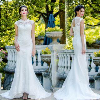 Lace Applique Dip Back Wedding Dress