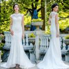 Lace Applique Dip Back Wedding Dress