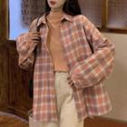 Long-sleeve Mock-neck T-shirt / Plaid Shirt