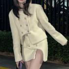 Asymmetrical Double-breasted Fleece Jacket / Mini Pencil Skirt