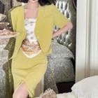 Set: Short-sleeve Button Jacket + Pencil Skirt