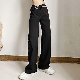 High-waist Belt-accent Straight-fit Pants