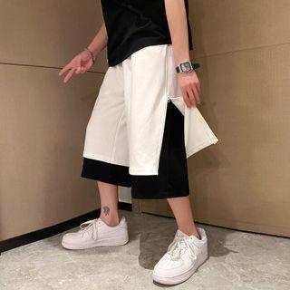 Two-tone Layered Zip Shorts