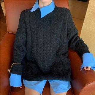 Long-sleeve Plain Shirt / Long-sleeve Cable Knit Sweatshirt