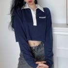 Cropped Lettering Polo Sweatshirt