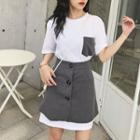 Set: Short-sleeve Mini T-shirt Dress + Mini A-line Skirt