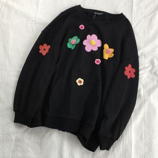 Flower Print Pullover Black - One Size