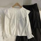 Puff-sleeve Lace Collar Blouse / Midi A-line Skirt