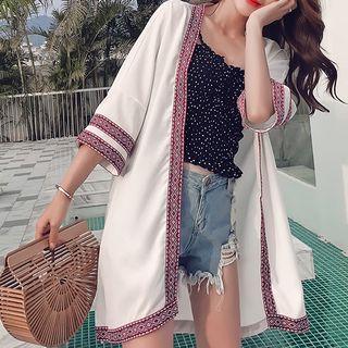 Contrast Trim Light Jacket White - One Size