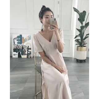 Plunge-neck Slit-side Maxi Dress
