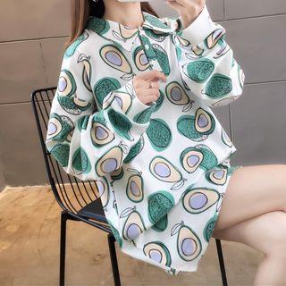 Long-sleeve Avocado Patterned Polo Shirt
