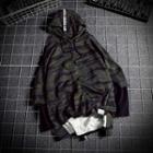 Lettering Strap Applique Camo Hoodie