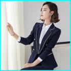 Striped Blazer / Slim-fit Dress Pants / Mini Pencil Skirt / Long-sleeve Shirt / Set