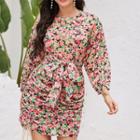 Floral Print Balloon-sleeve Mini Sheath Dress